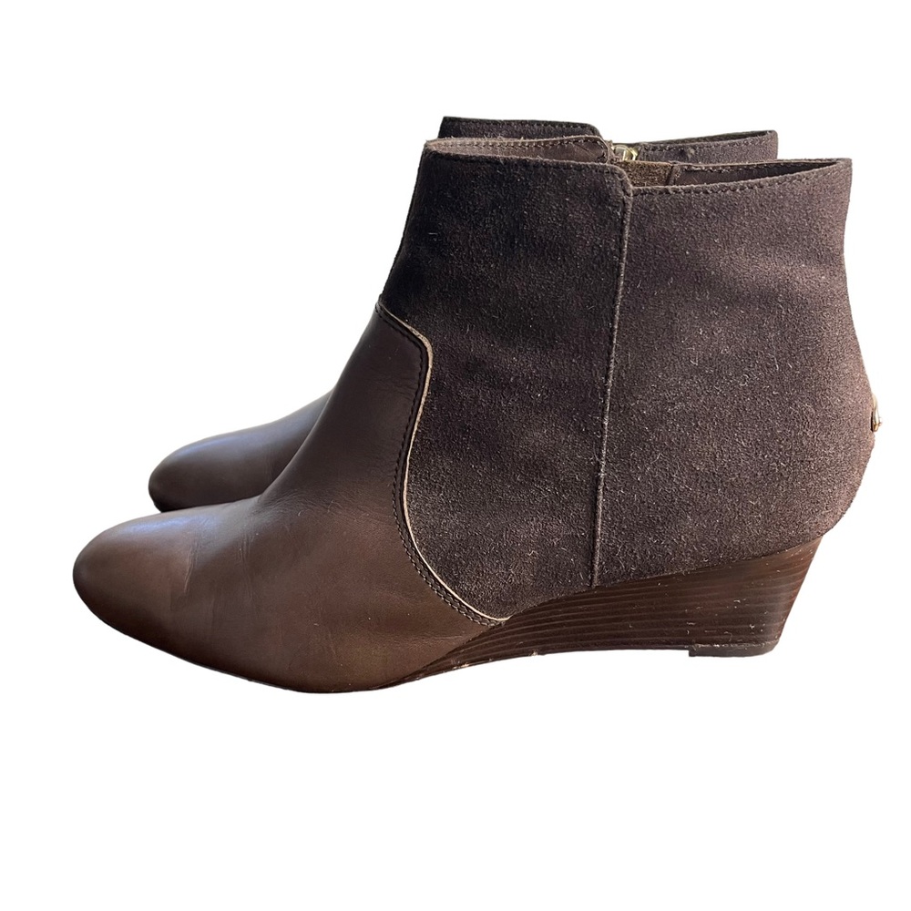 Coach Two-Tone Brown Wedge Ankle Boots - Picture 5 of 11